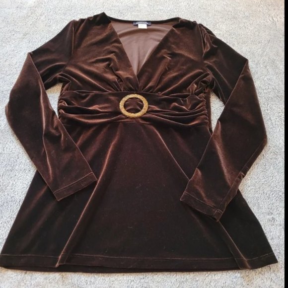 Accessories - Vtg Boston Proper Women Blouse Medium Brown Velvet Empire Waist Stretch 16010